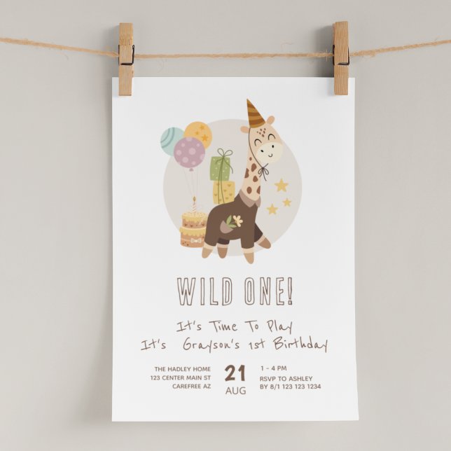 Invitation Safari Wild One Garçon 1er Anniversaire (Créateur téléchargé)