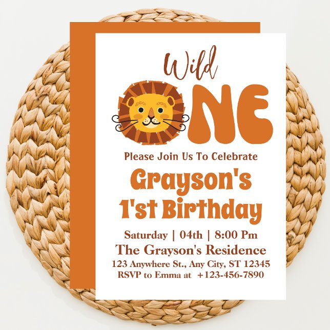 Invitation Safari Wild One Garçon 1er Anniversaire Boho Lion (Créateur téléchargé)