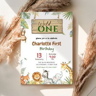 Invitation Safari Wild One Jungle Animal Babys 1er Annivers