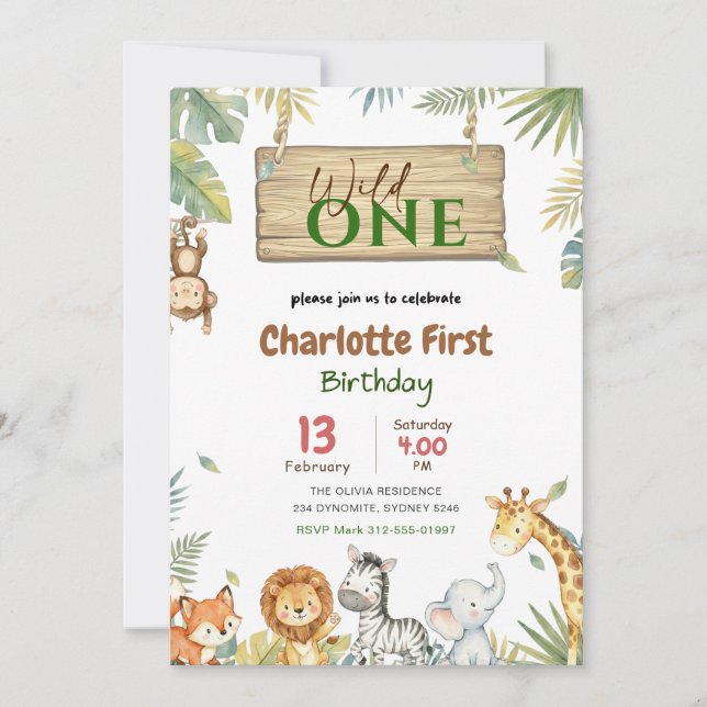 Invitation Safari Wild One | Jungle Animal Babys 1st Birthday (Devant)