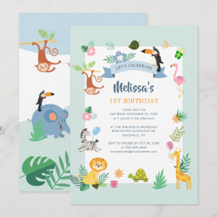 Invitation Safari Wild One Premier Anniversaire Animaux de la