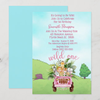Invitation Safari Wild One Rose Girls Anniversaire
