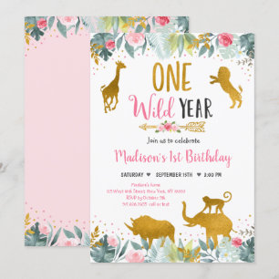 Invitation Safari Wild One Rose Gold Greenery Anniversaire