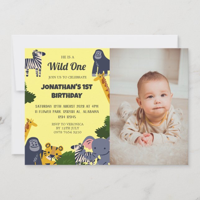 Invitation Safari Wild one Simple mignon photo d'anniversaire (Devant)