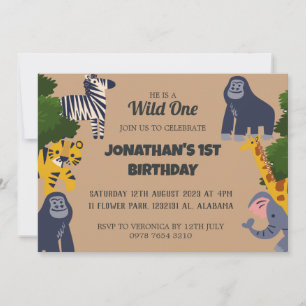 Invitation Safari Wild one Simple mignon premier anniversaire
