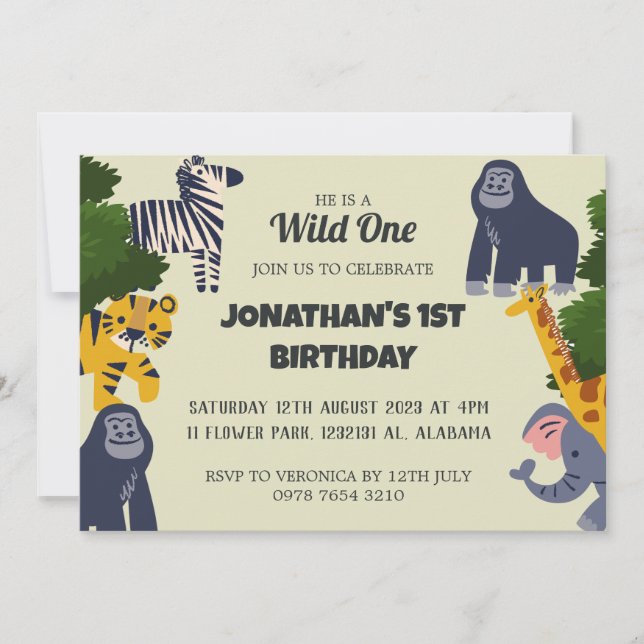 Invitation Safari Wild one Simple mignon premier anniversaire (Devant)