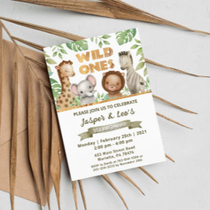 Invitation Safari Wild Ones Twins Anniversaire Fête Invitatio
