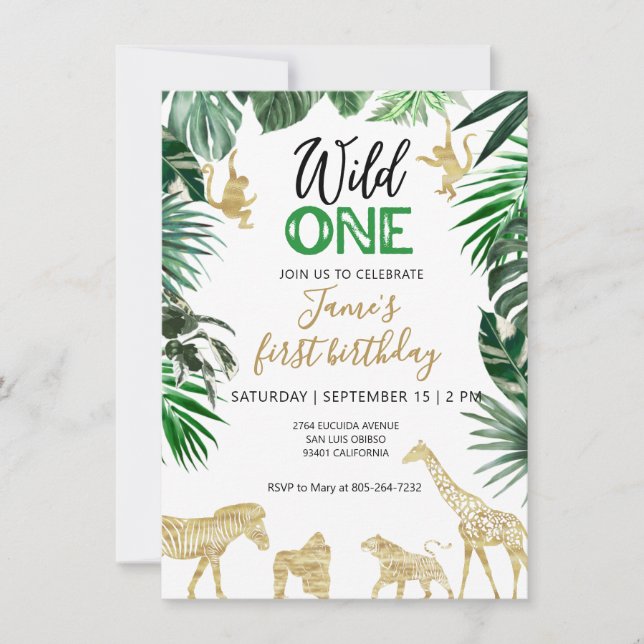 Invitation Safari Wild un 1er anniversaire (Devant)