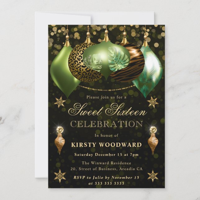 Invitation Safari Wildlife Baubles Christmas Sweet 16 (Devant)