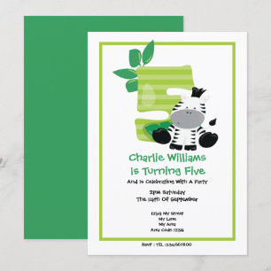 Invitation Safari Zebra Cinquième fête d'anniversaire