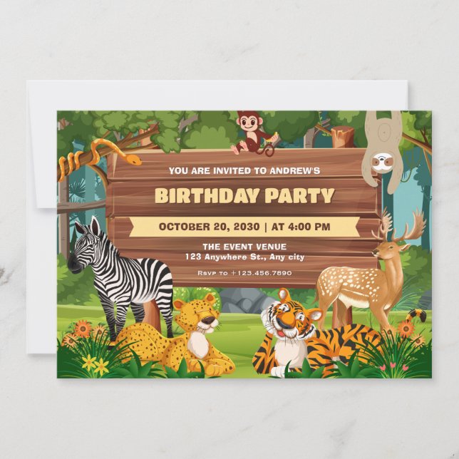 Invitation Safari zoo faune anniversaire (Devant)