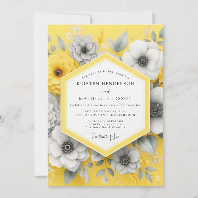 Invitation Saffron Charcoal Bloom Wedding (Devant)
