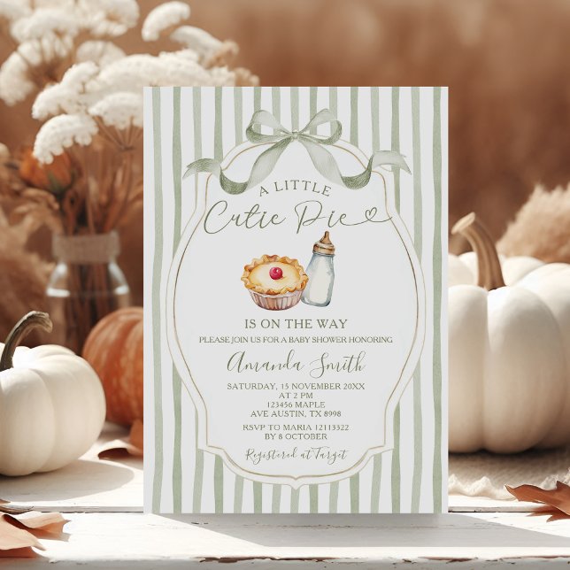 Invitation Sage A Little Cutie Pie En vichy Automne Baby show (Créateur téléchargé)
