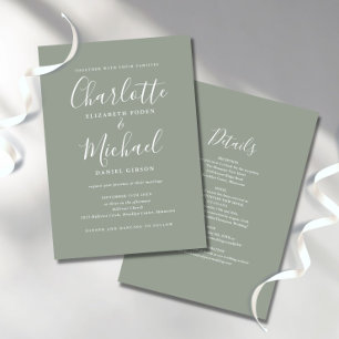 Invitation Sage All In One Simple Elegant Script Wedding