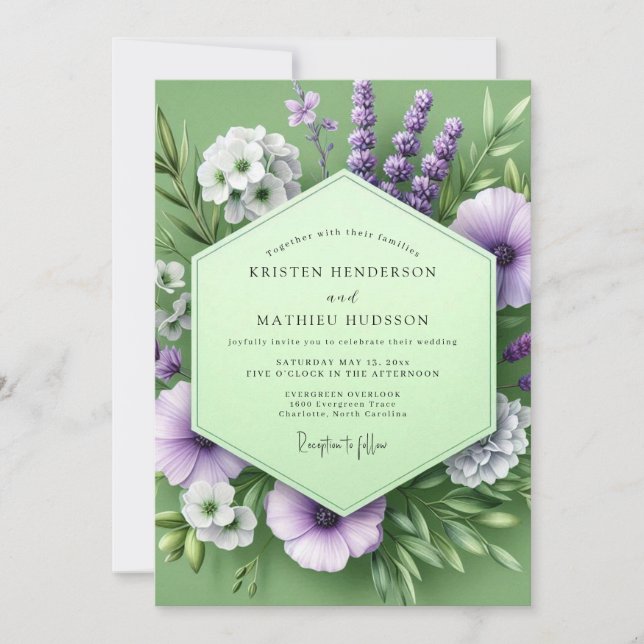 Invitation Sage Amethyst Meadow Wedding (Devant)