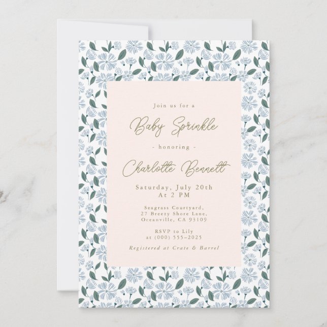 Invitation Sage and Dusty Blue Bloom Floral Baby Sprinky (Devant)