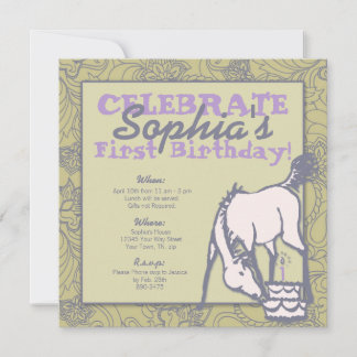 Invitation Sage and Lavender Pony Girl's First Birthday