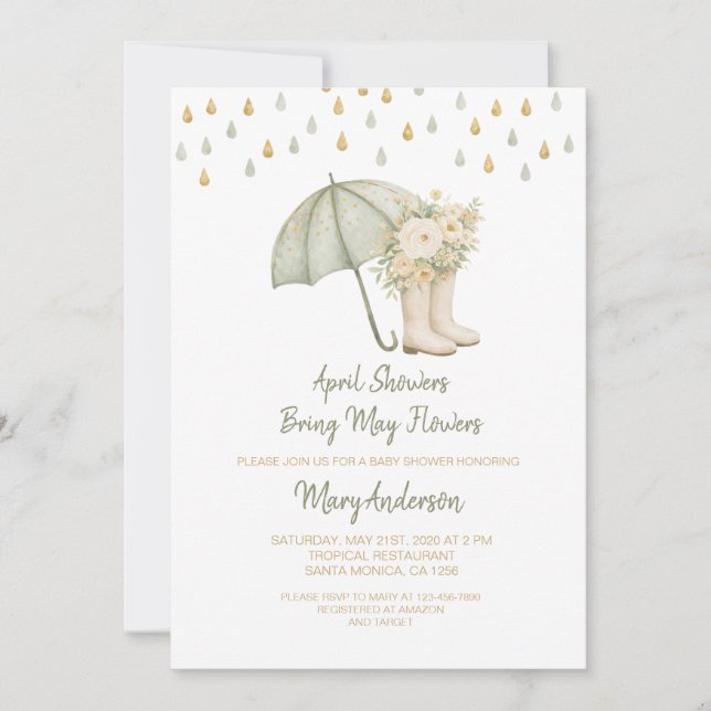 Invitation Sage April Showers Bring May Flowers Baby Shower  (Devant)