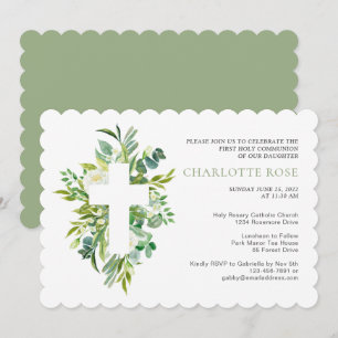 Invitation Sage Aquarelle Botanique Première Communion Sainte