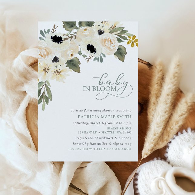 Invitation Sage Baby in Bloom Ivory Floral Girl Baby shower (Créateur téléchargé)