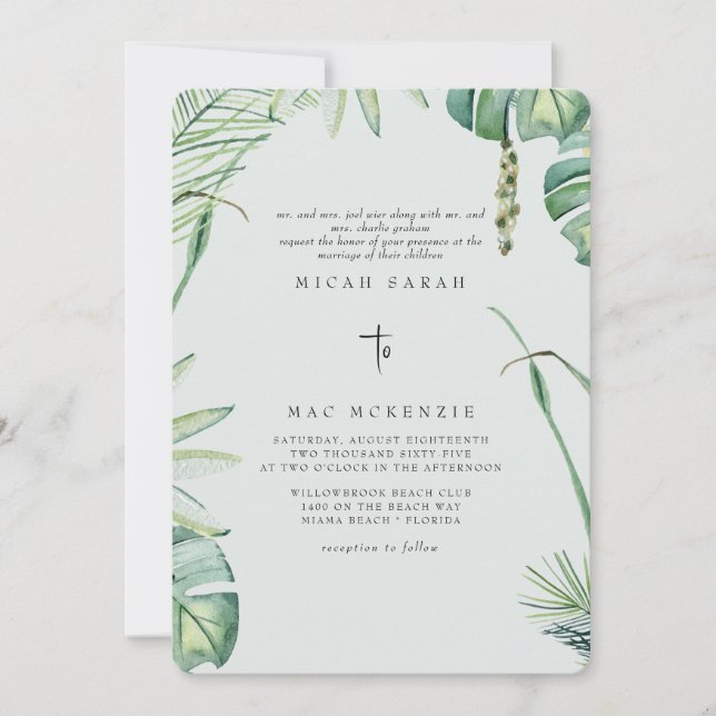 Invitation Sage Beach Tropics Les deux parents Mariage (Devant)