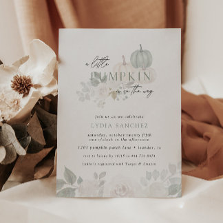 Invitation Sage & Blanc - Citrouille Floral Baby shower d'aut