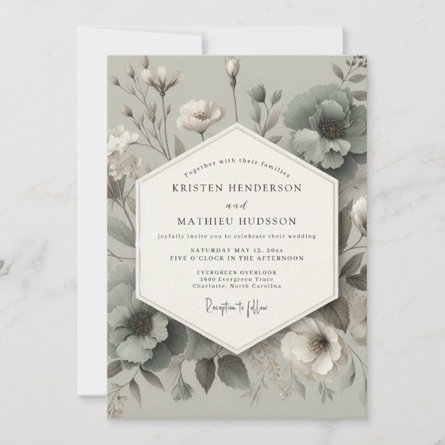 Invitation Sage Bloom Elégance Mariage (Devant)