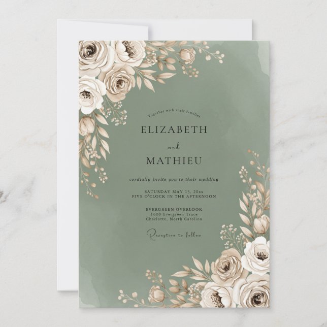 Invitation Sage Bloom Romantic Wedding (Devant)