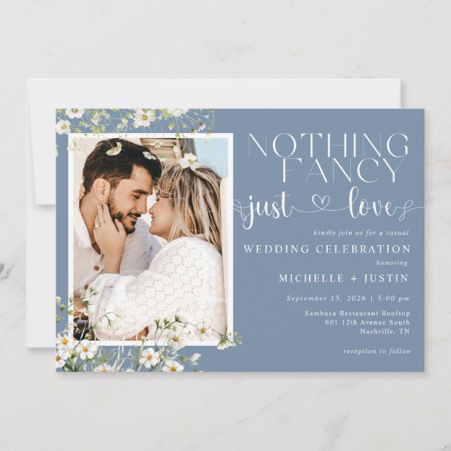 Invitation Sage Blue Floral Décontracté Mariage Just Love (Devant)