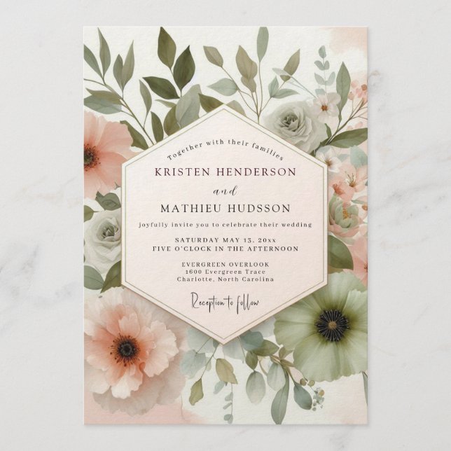 Invitation Sage Blush Watercolor Flora Wedding (Devant)