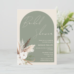 Invitation Sage Boho Arch Beige Floral Fête des mariées