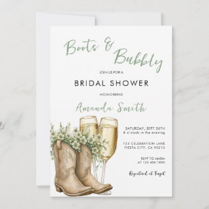 Invitation Sage Boots & Bubbly Mariage Champagne