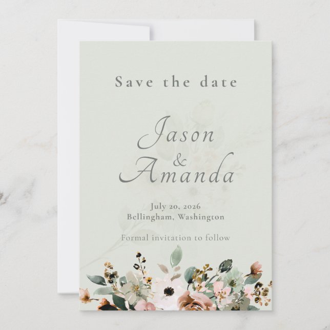 Invitation Sage Botanique Douce Faire Part de Mariage à Sauve (Devant)