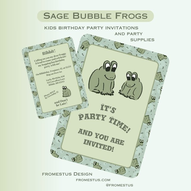 Invitation Sage Bubble Frogs - fun kids birthday party. (Créateur téléchargé)