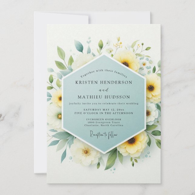 Invitation Sage Canary Meadow Wedding (Devant)