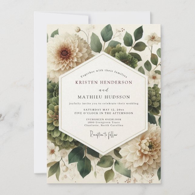 Invitation Sage Classic Bloom Wedding (Devant)