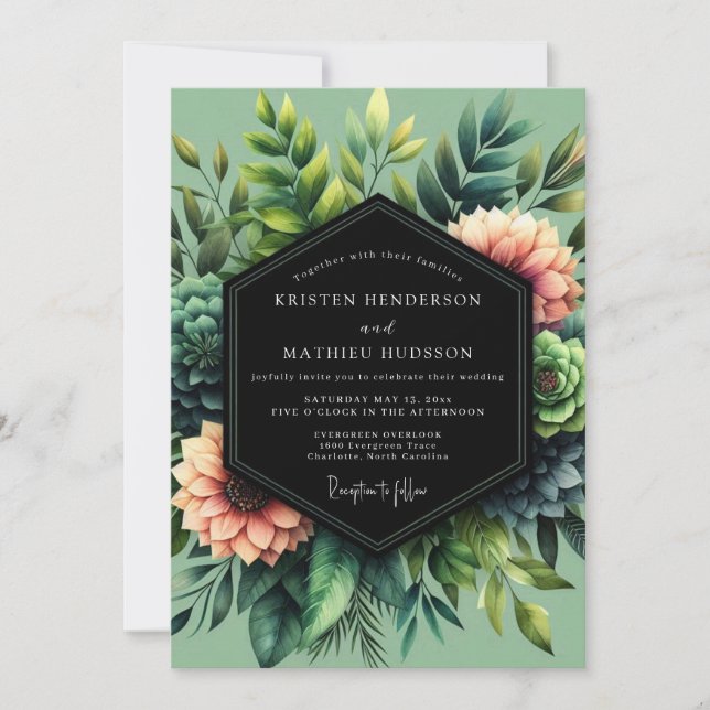 Invitation Sage Coral Botanical Wedding (Devant)