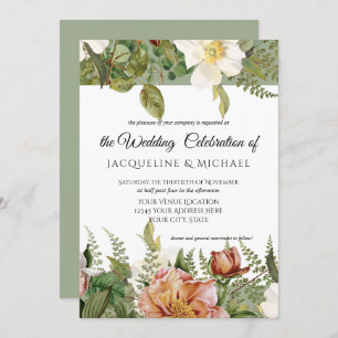 Invitation Sage Coral n Blush Floral Ivory Peony Rose