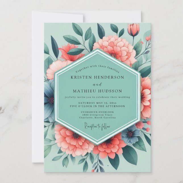 Invitation Sage Coral Vivid Bloom Wedding (Devant)