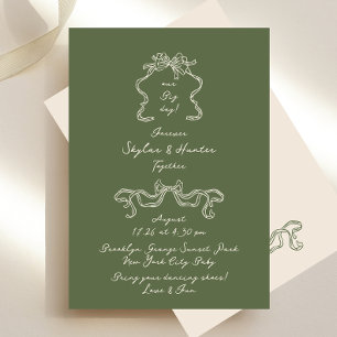 Invitation Sage & Crème Boho Doodle Rétro Mariage manuscrit