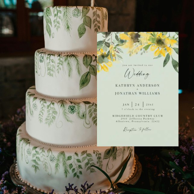 Invitation Sage de tournesol Mariage élégant Pas de parents (Créateur téléchargé)