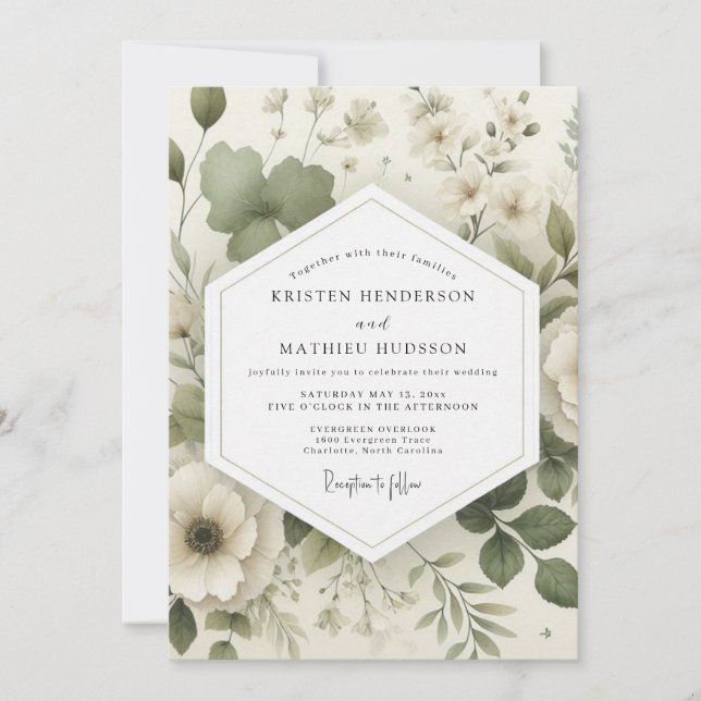 Invitation Sage Delicate Bloom Wedding (Devant)
