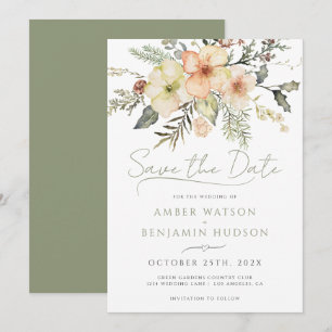 Invitation Sage d'hiver Vert Noël Floral Économisez La Date