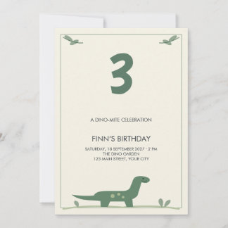 Invitation Sage Dinosaur Cream Foliage Anniversaire Enfants