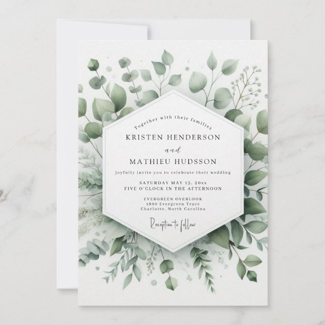 Invitation Sage Elegant Greenery Wedding (Devant)