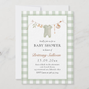 Invitation Sage En vichy mignon Boho Baby shower de vêtements