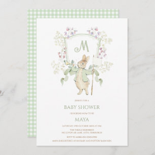 Invitation Sage En vichy Peter le Baby shower Monogramme Rabb