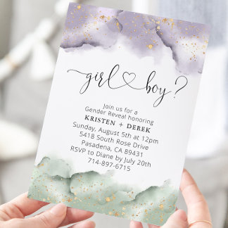 Invitation Sage et Lavender Aquarelle Révélation de genre