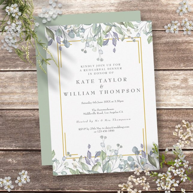 Invitation Sage et Lilac Aquarelle Dîner de répétition floral (Sage and Lilac Watercolour Floral Rehearsal Dinner Invitation)