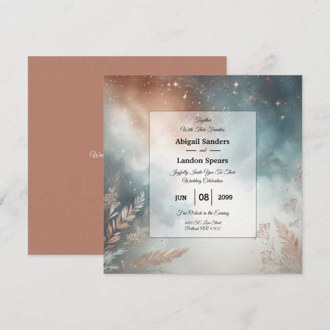 Invitation Sage et Terracotta Stardust Mariage Ciel (Devant / Derrière)